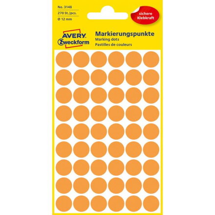 Etikety kruhové 12mm Avery neónovo oranžové